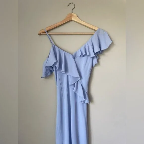 NEW Reformation Martine Midi Asymmetric Dress Ice Water Light Blue | size XS - Picture 8 of 13